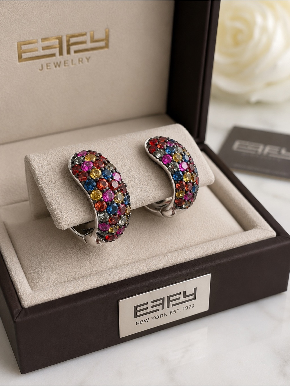 EFFY Multicolor Sapphire Hoop Earrings - Multicolor Gemstone Accent New